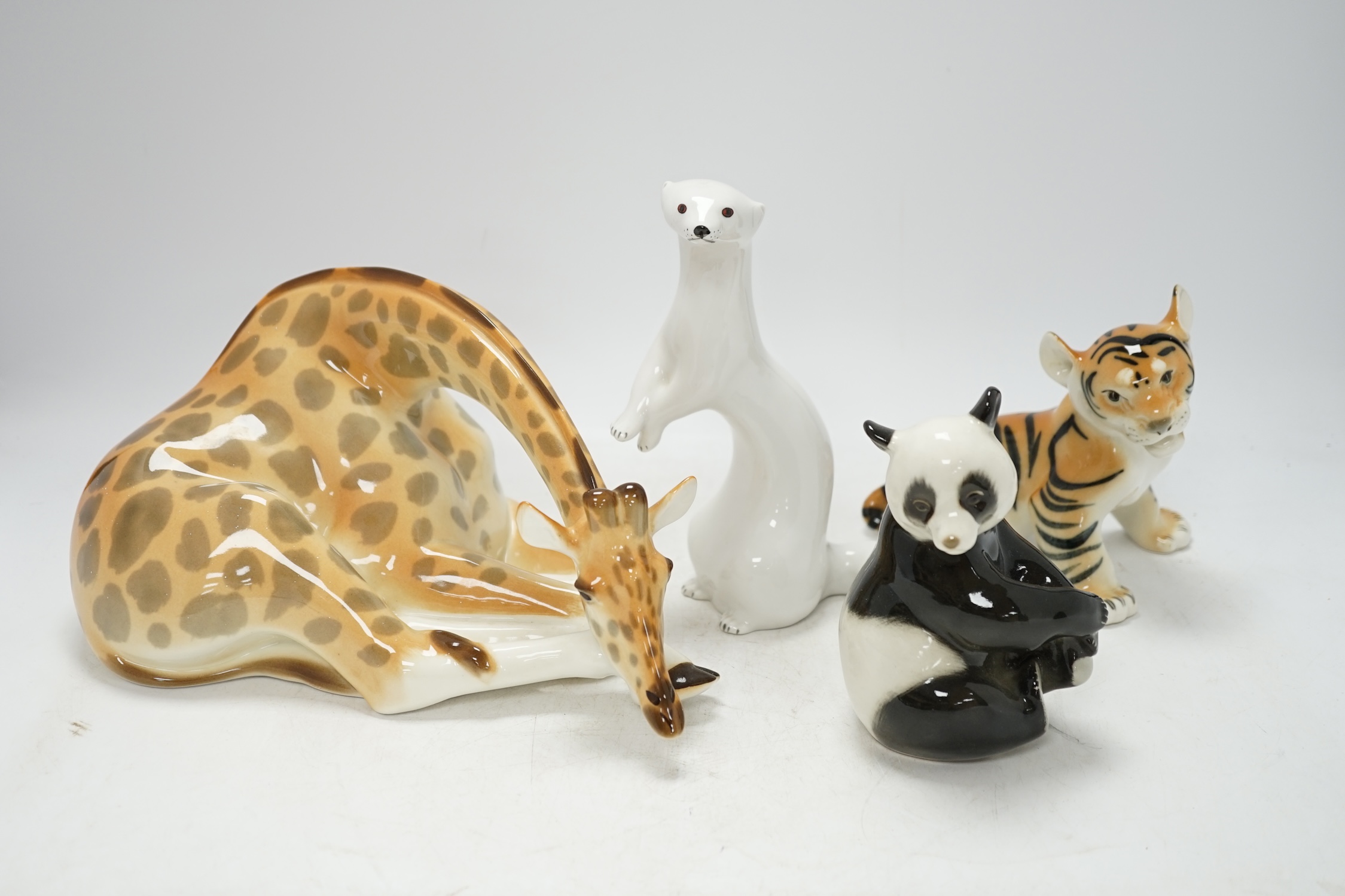 A quantity of Russian ceramic animal ornaments, tallest 19cm. Condition - good